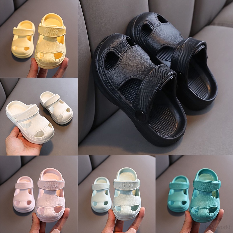 kids boys and girls cave shoes solid color casual toe sandals hollow breathable soft soles non slip resort beach shoes