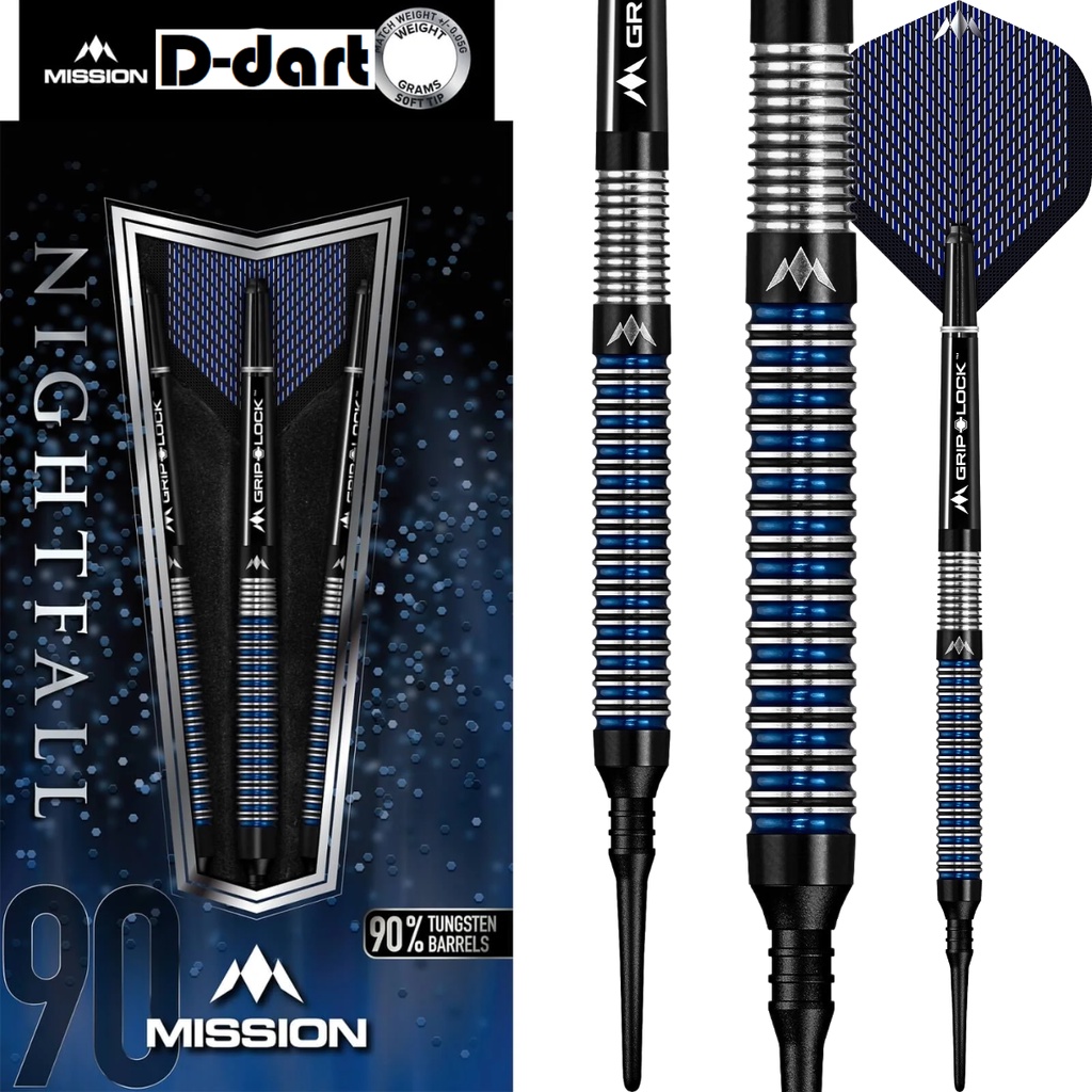 MISSION SOFT TIP DART - 22G M1 NIGHTFALL STRAIGHT RING 90% Tungsten ...