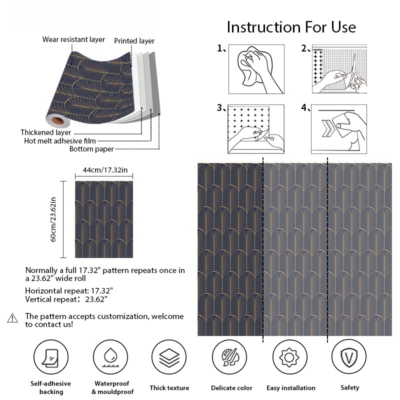 Retro Wallpaper Dark Blue Metal Arch Classic Living Room Kitchen Wall