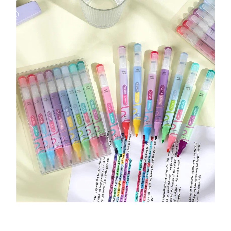 JIANWU 8 Pcs/set Color Stacking Double-ended Highlighter Set Marker Pen ...