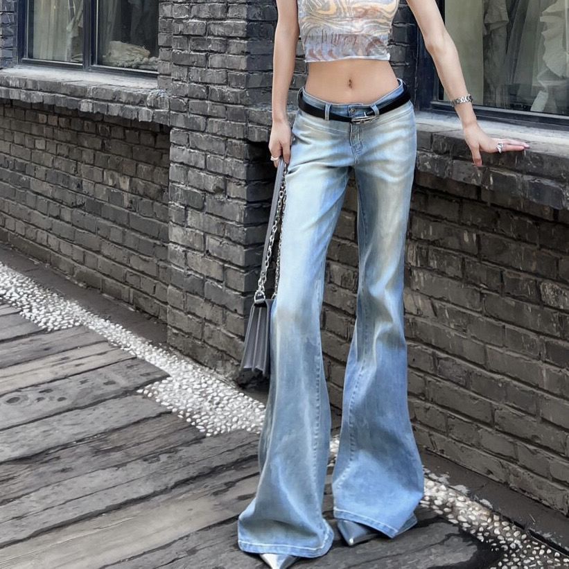 [Galaxy Night Market] Y2K INS American Retro Washed High Waist Skinny