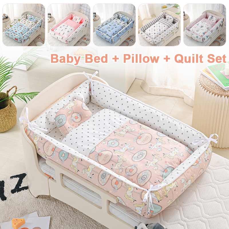 Portable Baby Bed + Pillow + Quilt 100 COTTON Baby Nest Breathable