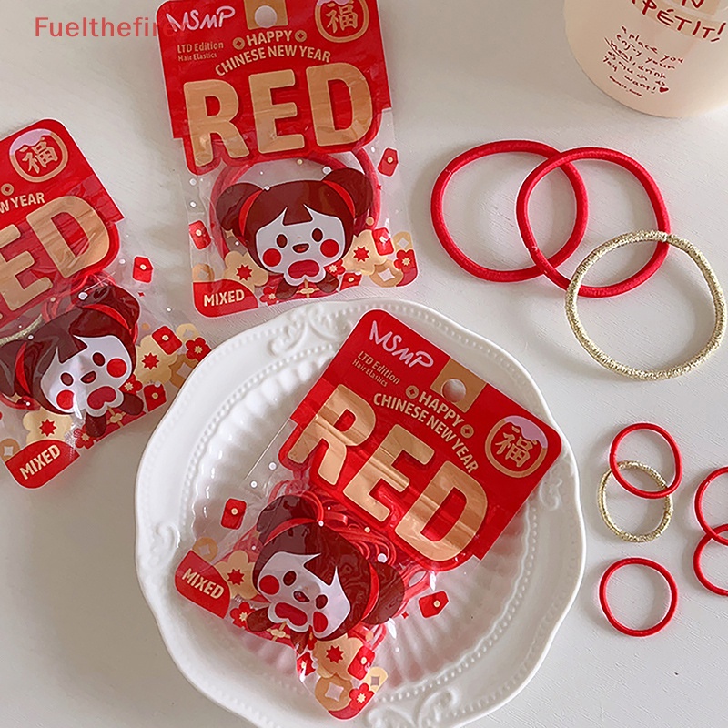 （Fuelthefirer） 1Bag Simple Red And Gold Hair Rings Tie Hair Rope ...