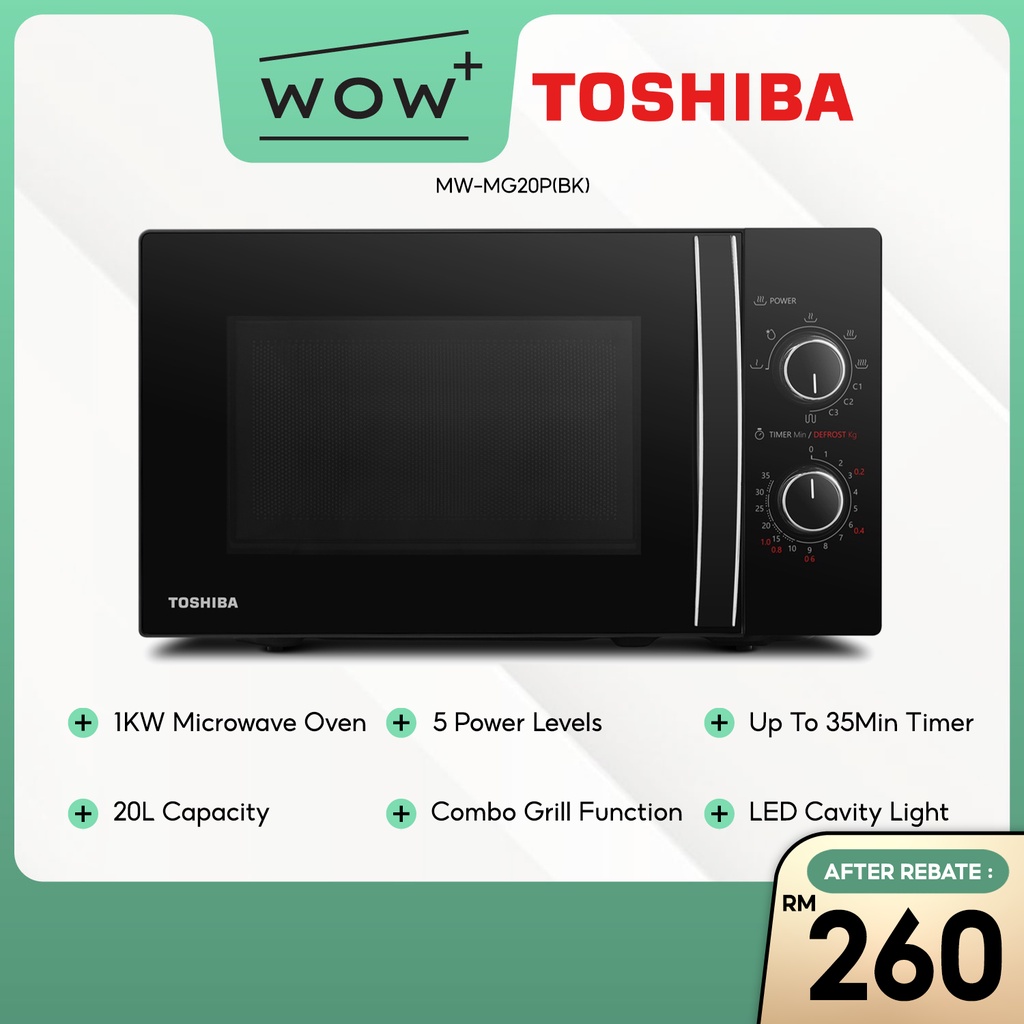 Toshiba MWMG20P(BK) Microwave Oven 20L Capacity, Featuring 5 Power