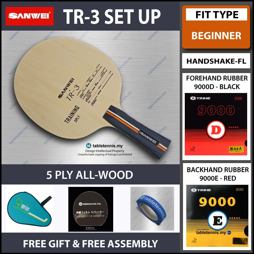 Sanwei TR-3 Table Tennis Racket Set Up with Yinhe 9000D + 9000E Rubber ...