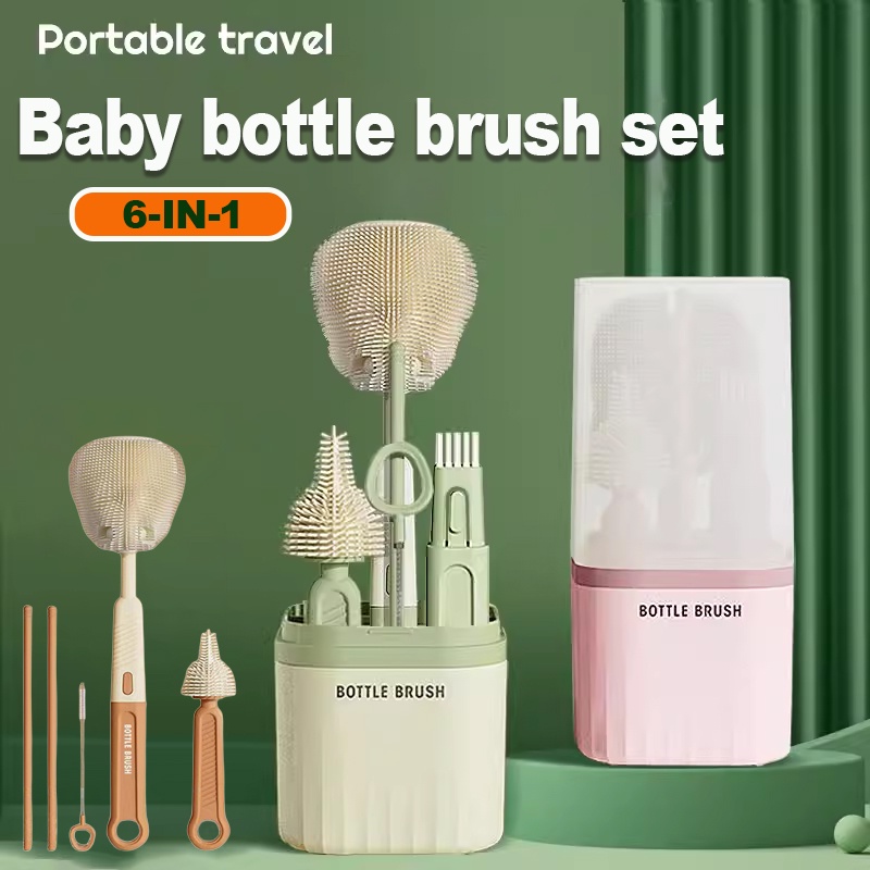 🇲🇾Ready Stock🇲🇾 6pcs/Set Baby Bottle Brush Set Multifunctional Travel