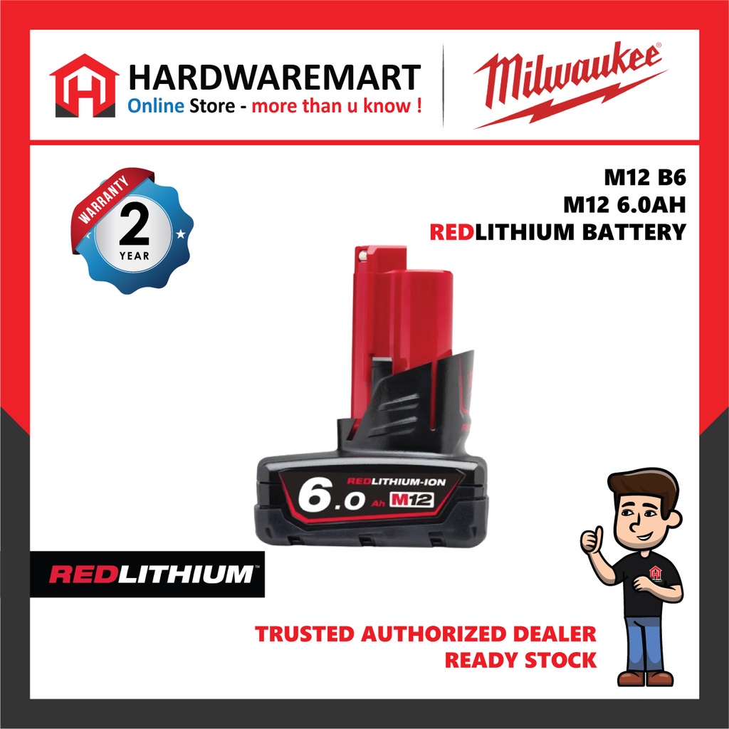 Milwaukee M12 6.0AH Battery RED LITHIUM ION ( M12B6 ) | Shopee Malaysia