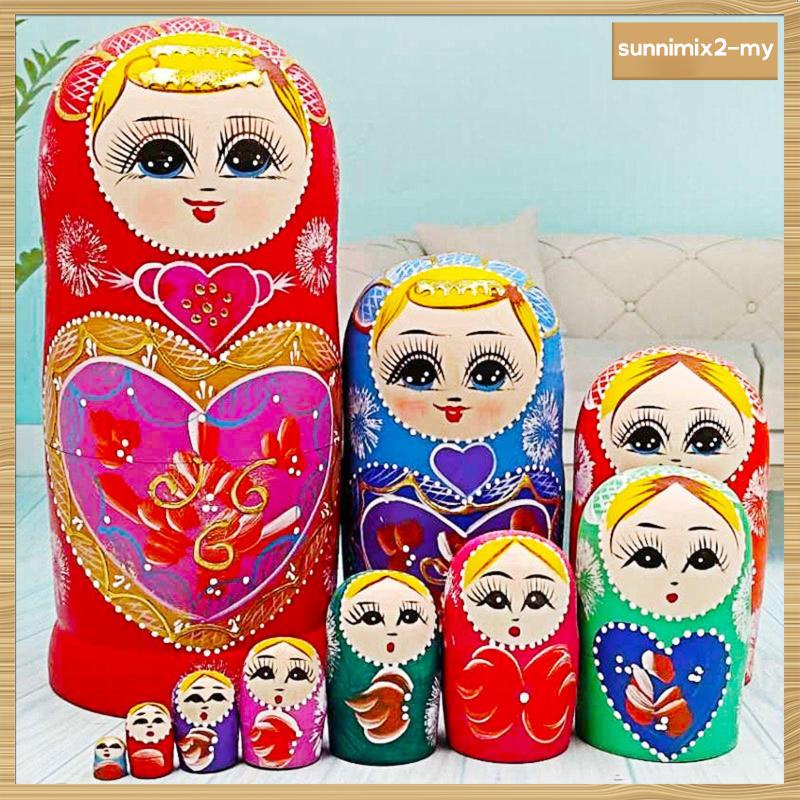 [SunnimixdeMY] 10 Pieces Handpainted Nesting Doll Toy Birthday Gifts