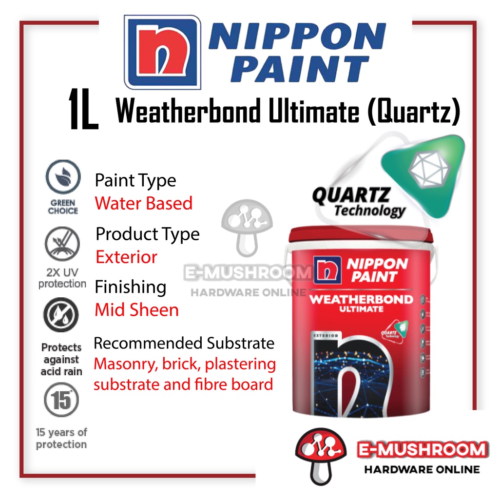 1L Nippon Paint Weatherbond Ultimate With Quartz Technology Exterior ...