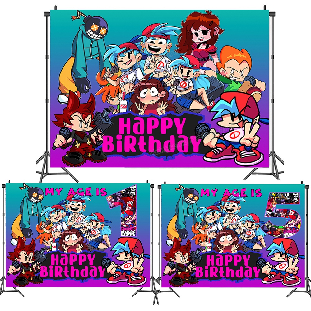 Friday Night Funkins Birthday Backdrop Game Cartoon Wall Hanging 