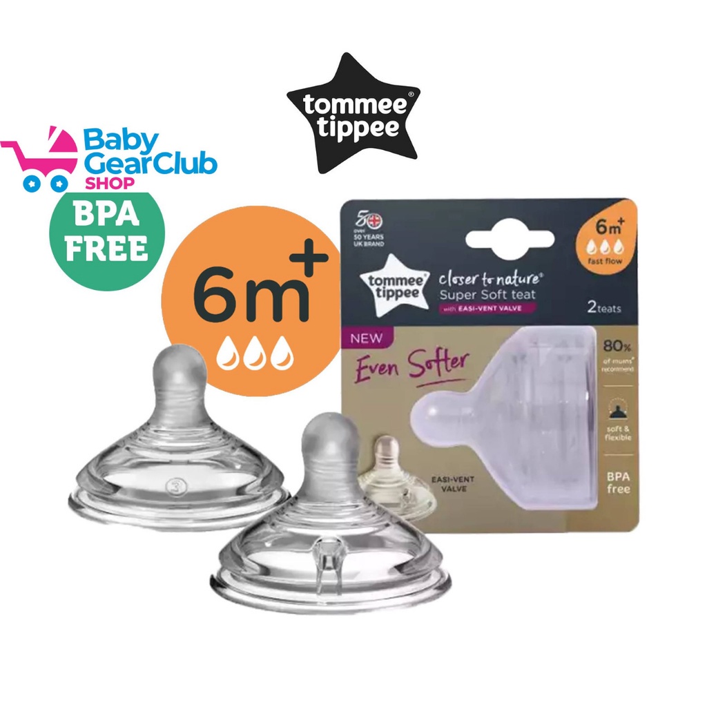 Tommee Tippee Closer To Nature Super Soft Bottle Teat FAST FLOW-Baby  Feeding 2pcs- 6m+