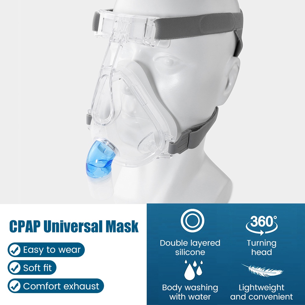 Reusable CPAP Full Face Mask Auto CPAP BiPAP Accessories with Headgear ...
