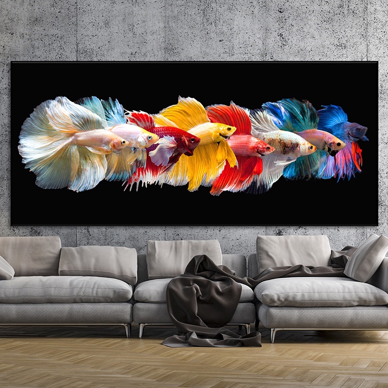 Abstract Multi Color Fish Canvas Painting Wall Art Colorful Betta Fish ...