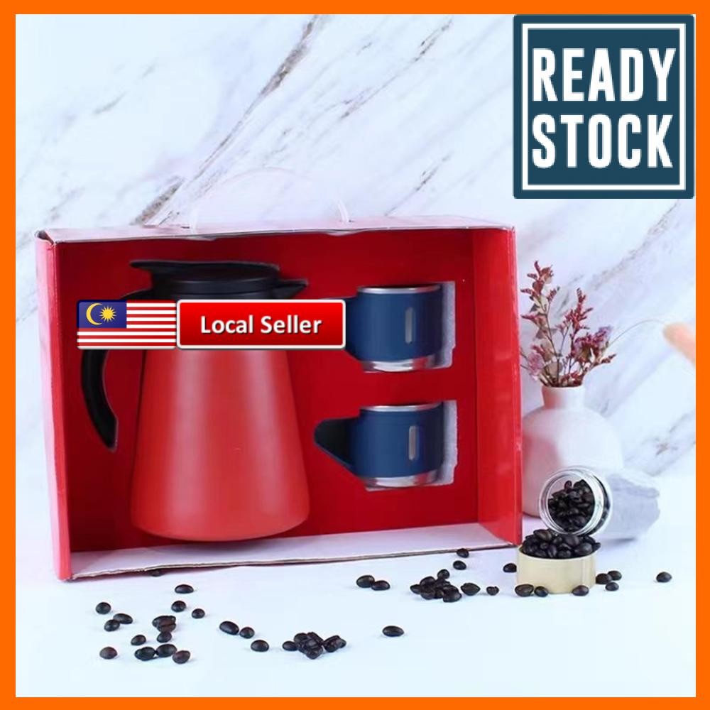 Flask Thermos 680ml with 2 Cups Stainless Steel Water Coffee Jug Double
