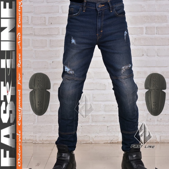 MEN'S TROUSERS JEANS BIKER RIPPED FAST LINE SERIES OCEAN Ripped TOURING ...