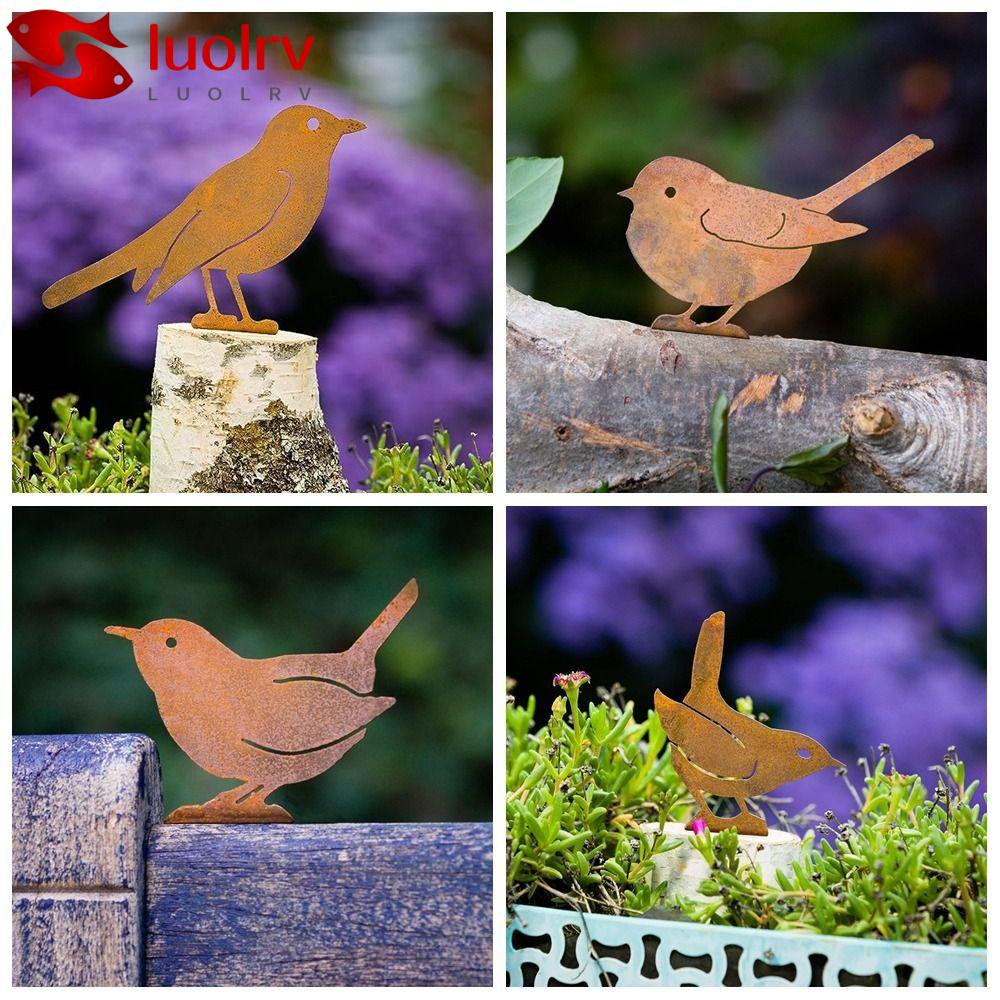 LUOLRV Bird Figurine, Bird Shaped Simulation Bird Sculpture Rusty Metal