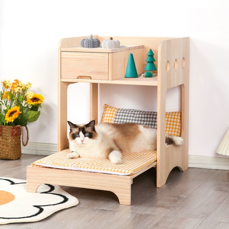 Solid Wood Dog Bed Cat Bed Off-The-Ground Pet Bed Solid Wood Cat Nest ...