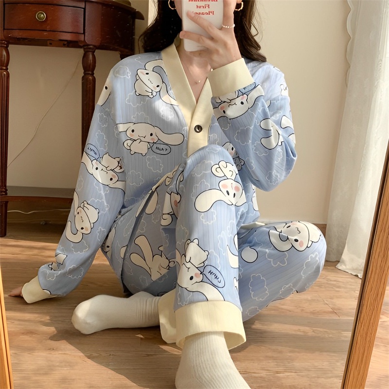 M-4XL Plus Size College Style Cartoon Korean Baju Tidur Perempuan Women ...