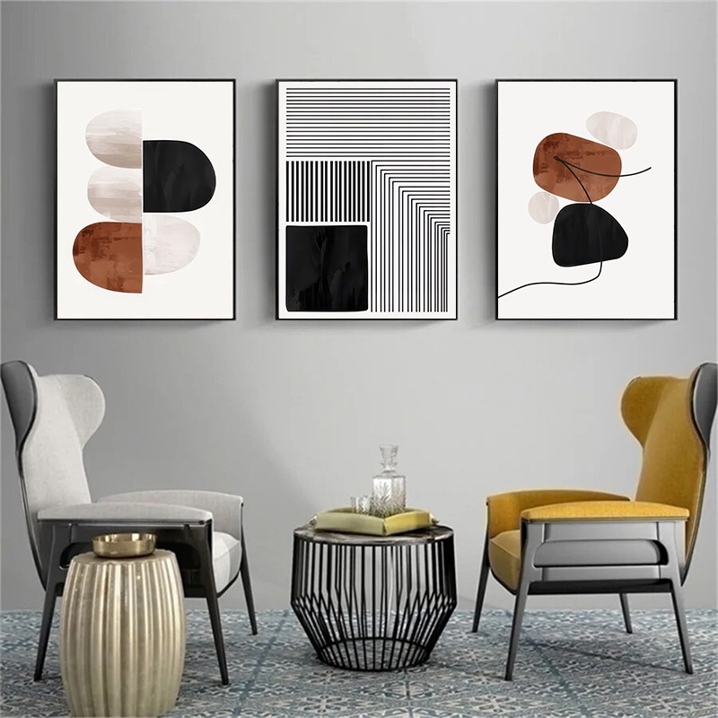 White Black Line Art Canvas Painting Geometry Abstract Wall Art ...
