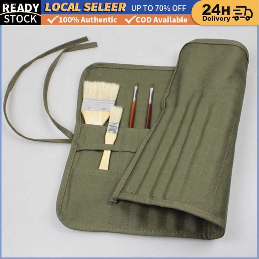 Roll Up Canvas Paint Brush Storage Case Bag Holder Pouch