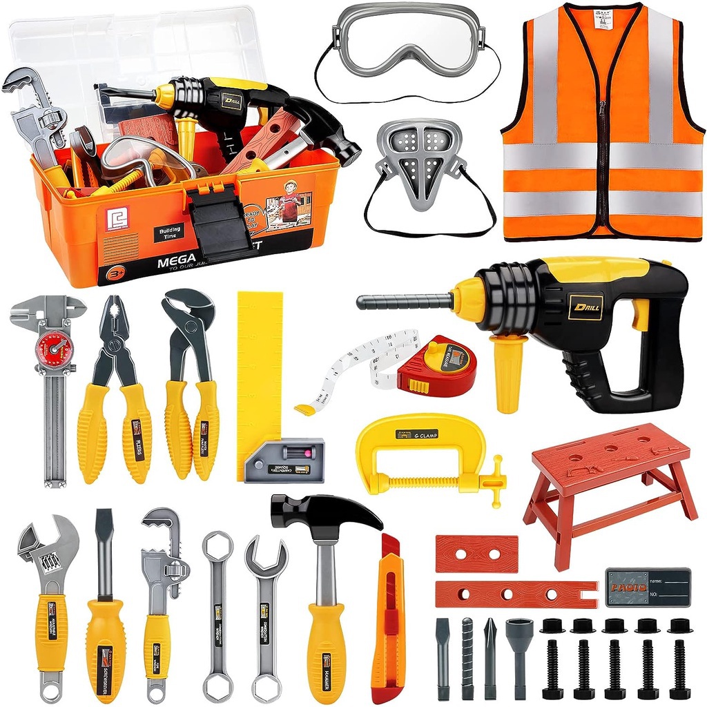 Tool Set with Tool Box & Electronic Toy Drill, Pretend Play Kids ...