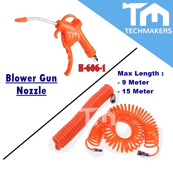 H-606-1 Pneumatic Air Blow Blower Gun Nozzle/ Spring Hose Air Compressor Hose Quick Coupler Air Hose Air Tube TechMakers