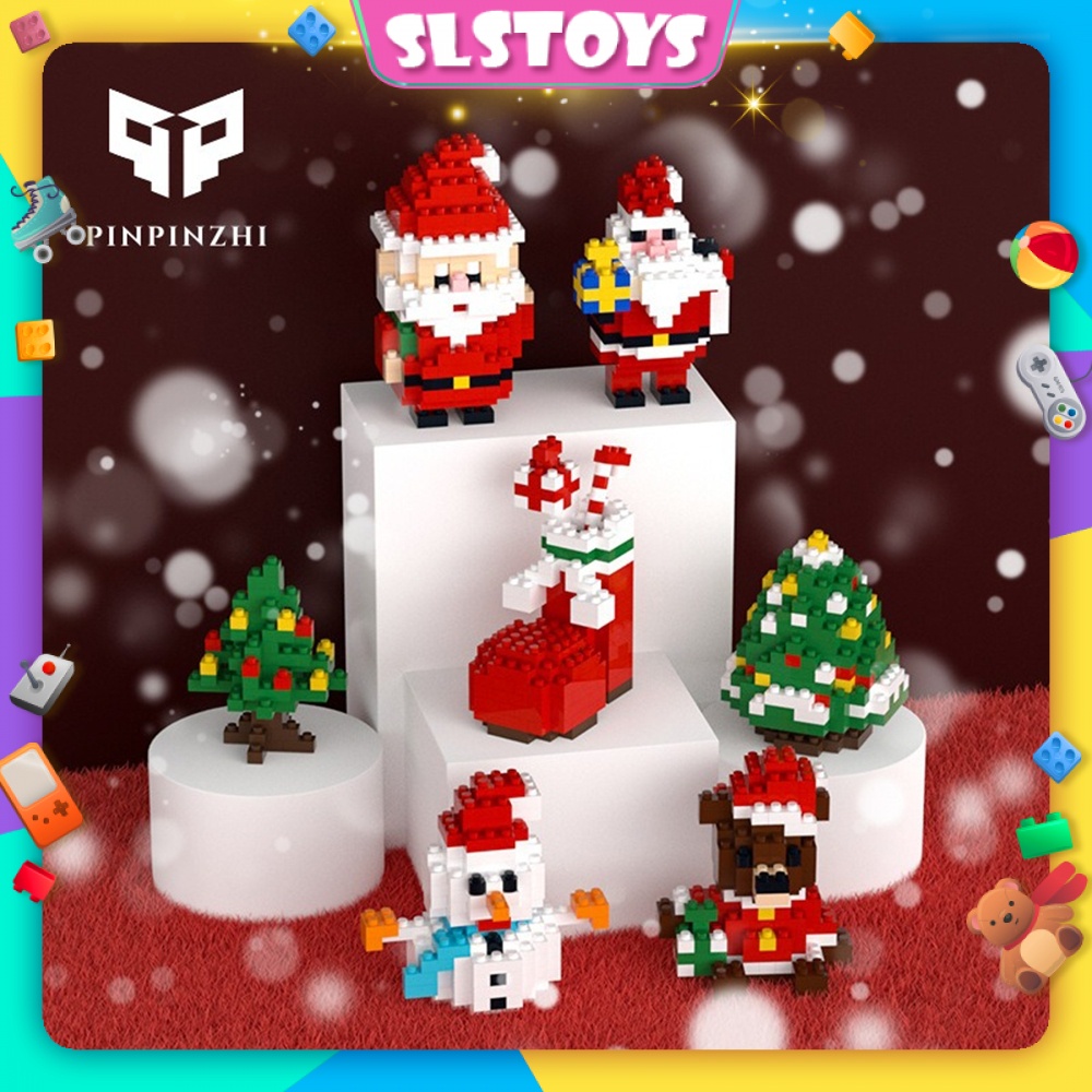 Pinpinzhi Diamond Building Block Christmas Series Santa Claus Pine Tree ...