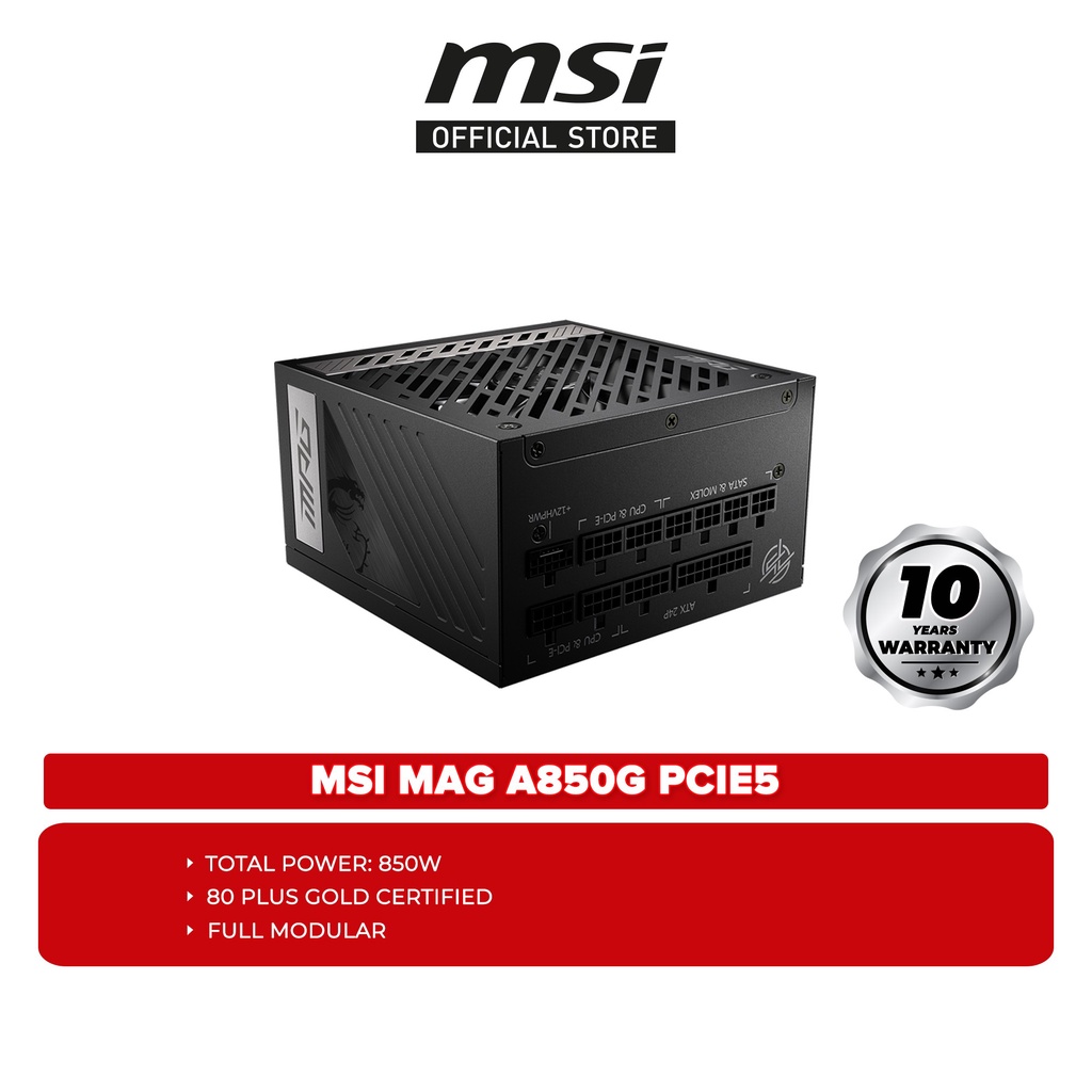 MSI MPG A850G PCIE 5 - Full Modular 80 Plus Gold 850W - 100