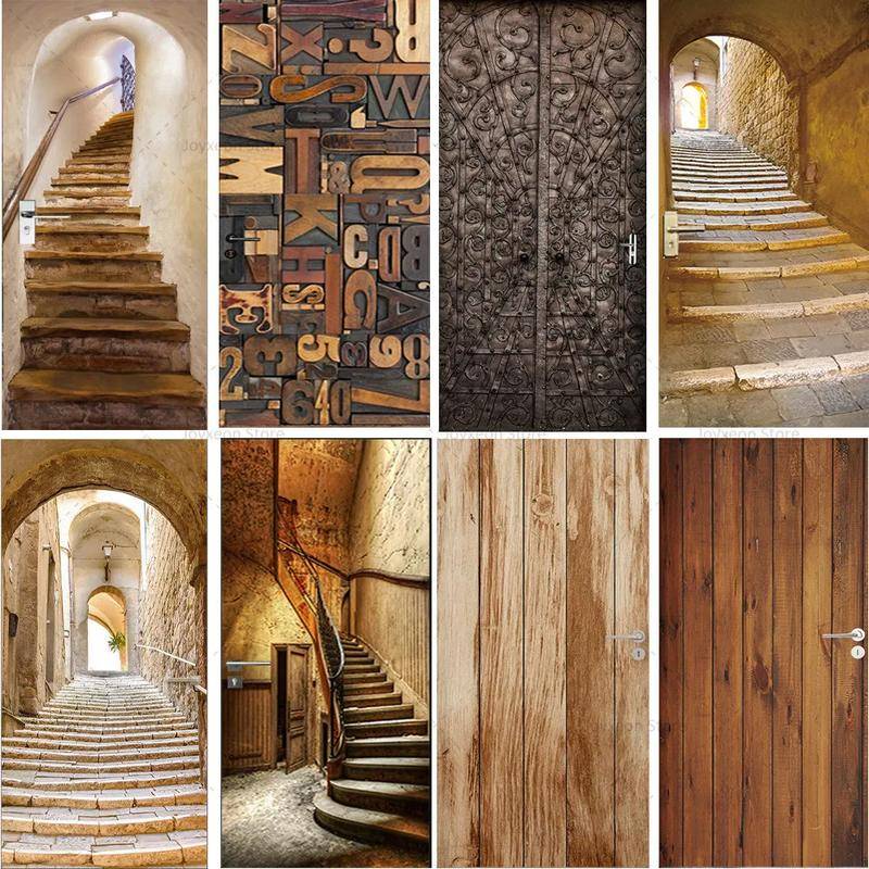 Customized 3D Self-adhesive Retro Wooden Door Waterproof PVC Stickers ...