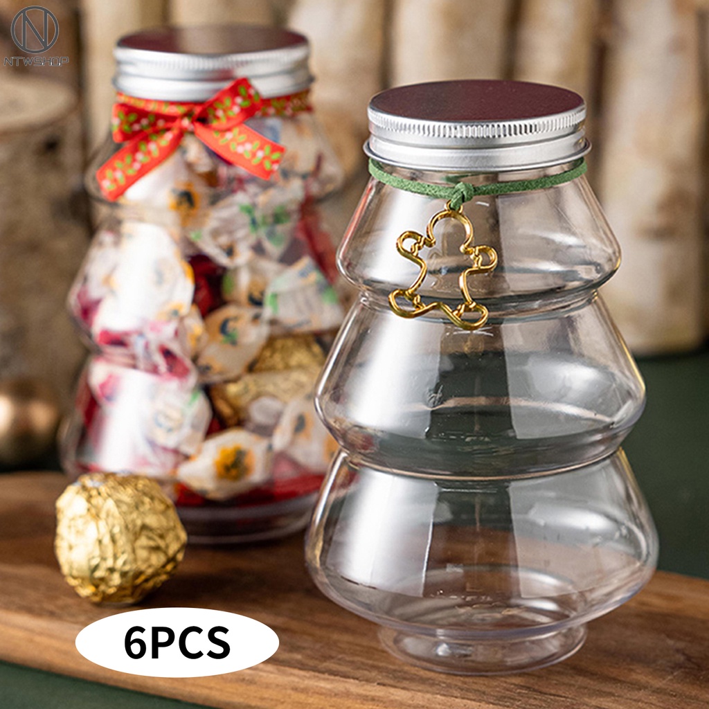 NTW 6pcs Christmas Tree Sweet Jar Kids Favor DIY Gift Candy Cookie