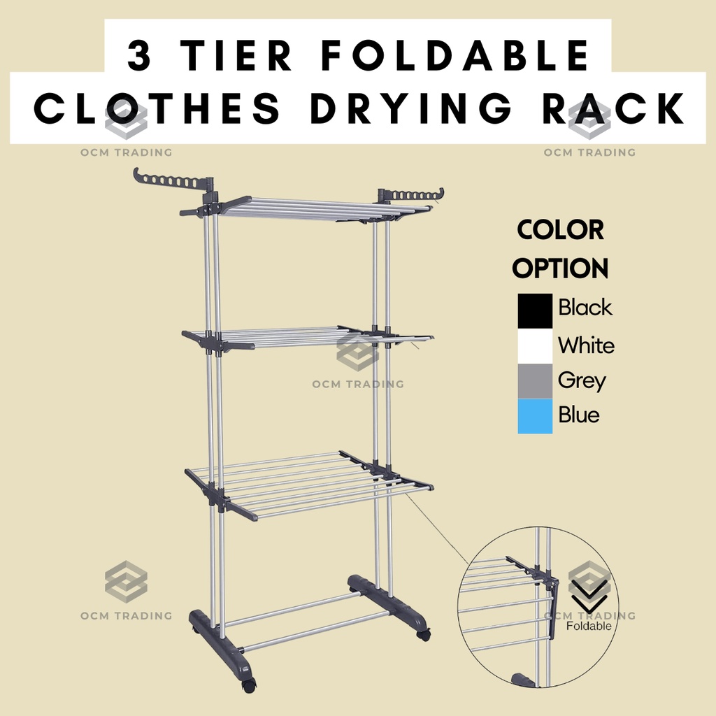 Ocm 3 Tier Foldable Clothes Drying Rack Indoor Outdoor Ampaian Penyidai Baju 晒衣架 Shopee Malaysia 5477