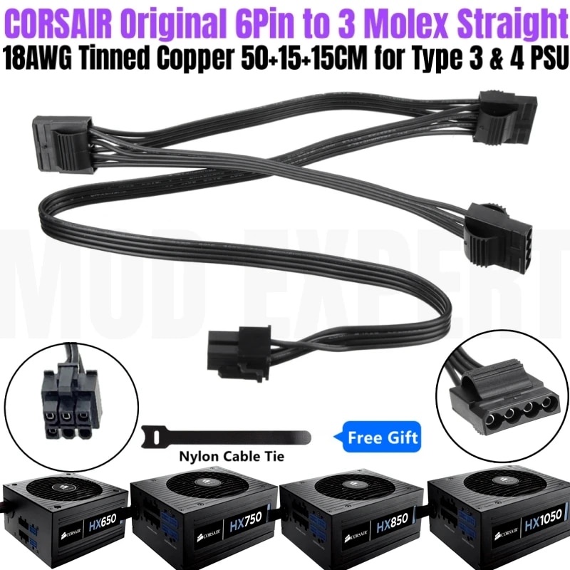 Original 6Pin to 3x Molex 4Pin PATA Perif HDD Floppy Drive Fan Power