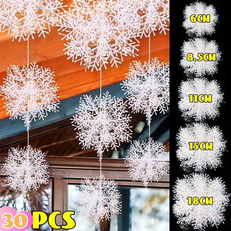 30Pcs Christmas White Snowflakes Artificial Snowflake Flakes Ornaments