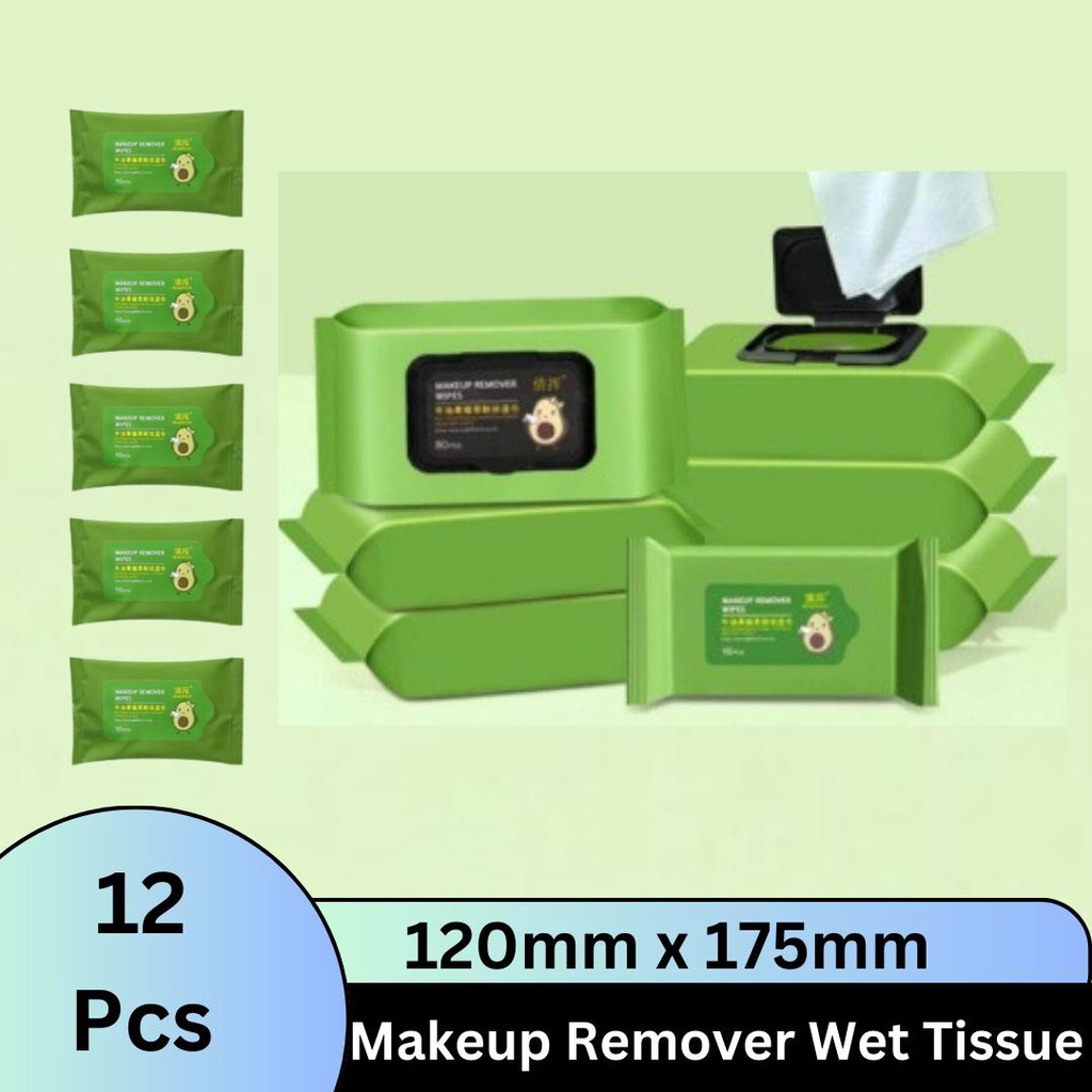 12Pcs Avocado Makeup Remover Wet Tissue Face Deep Cleansing Eyes