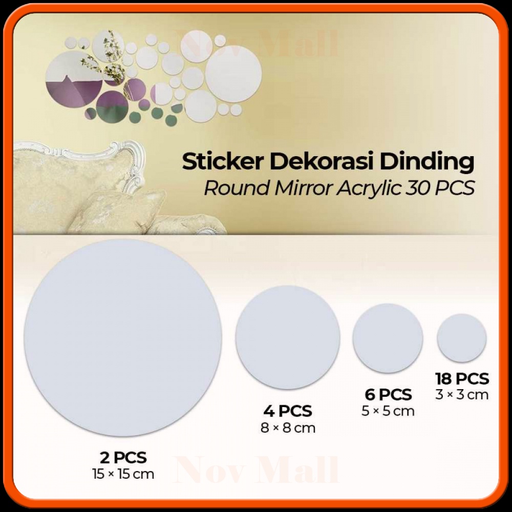 30 PCS Round Mirror Acrylic Wall Decoration Stickers -DC467 | Shopee ...