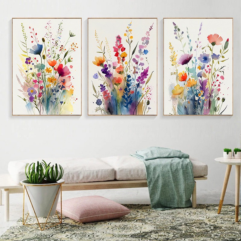 Image showcasing Pink Wildflower Vintage Picture Nordic Living Room Decor Watercolor Mix ...