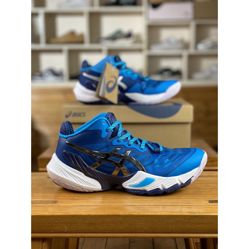 Asics sky ELITE FF MT2 METARISE Flytefoam Propel Cushioning Double Layer Fiber Upper Blue Mid Top Badminton Volleyball Shoes Competition Training