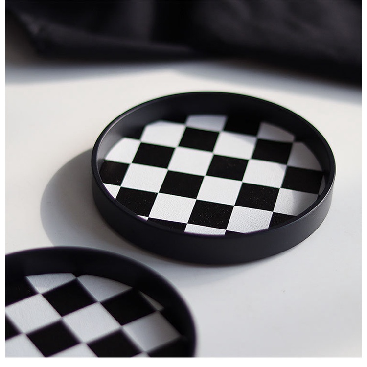 Nordic Black White Checkerboard Tea Coaster Heat Insulation Anti ...