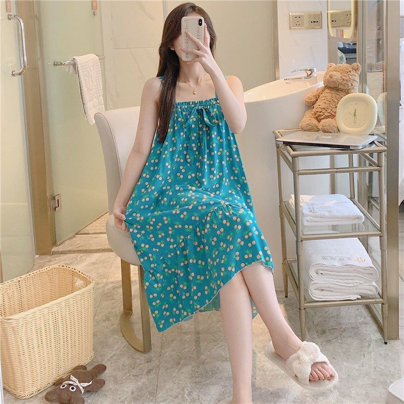 Malaysia Ready Stock Spaghetti Sleeveless Women Sleepwear Long Dress
