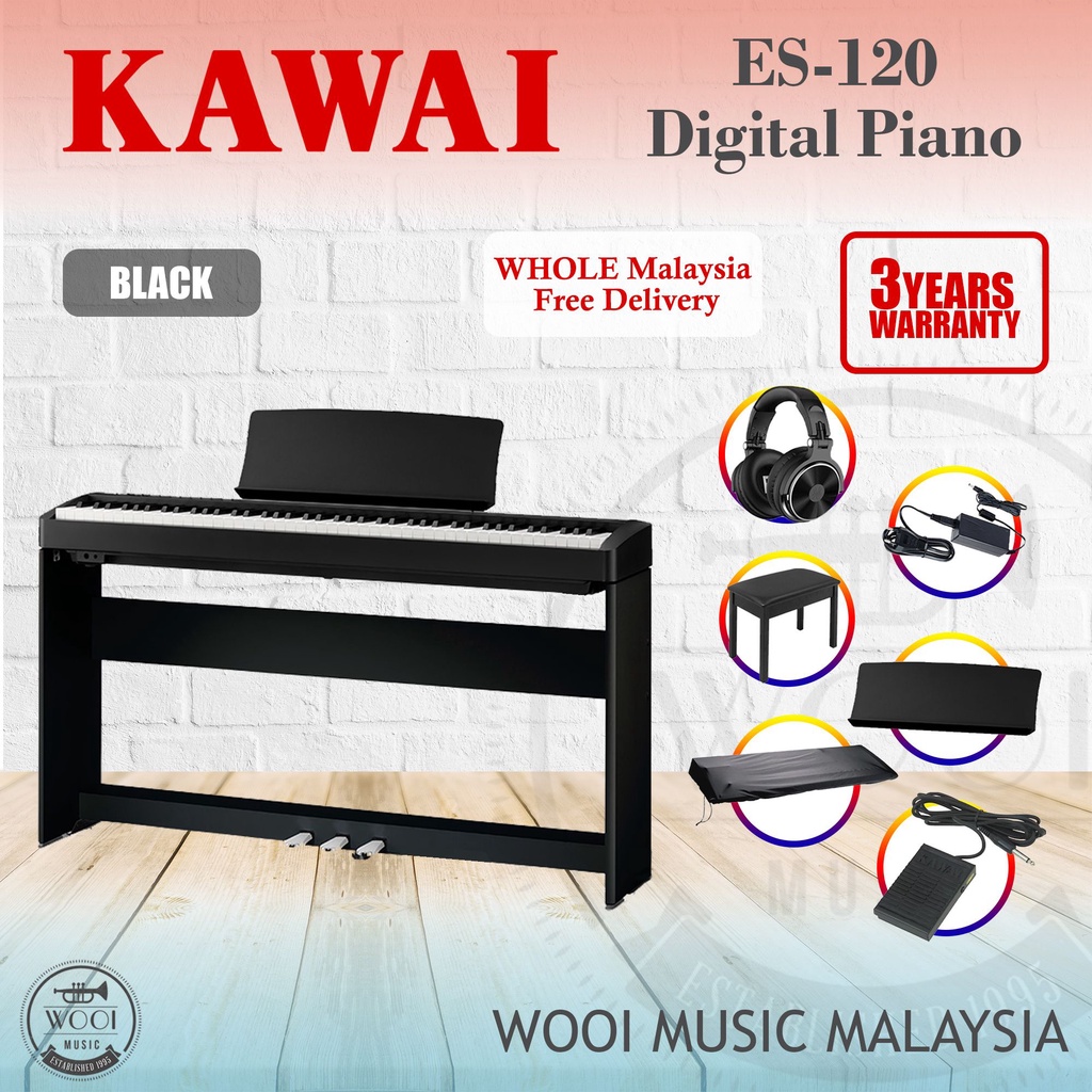 Kawai ES120 Digital Piano 88 keys - Black (Package) | Shopee Malaysia
