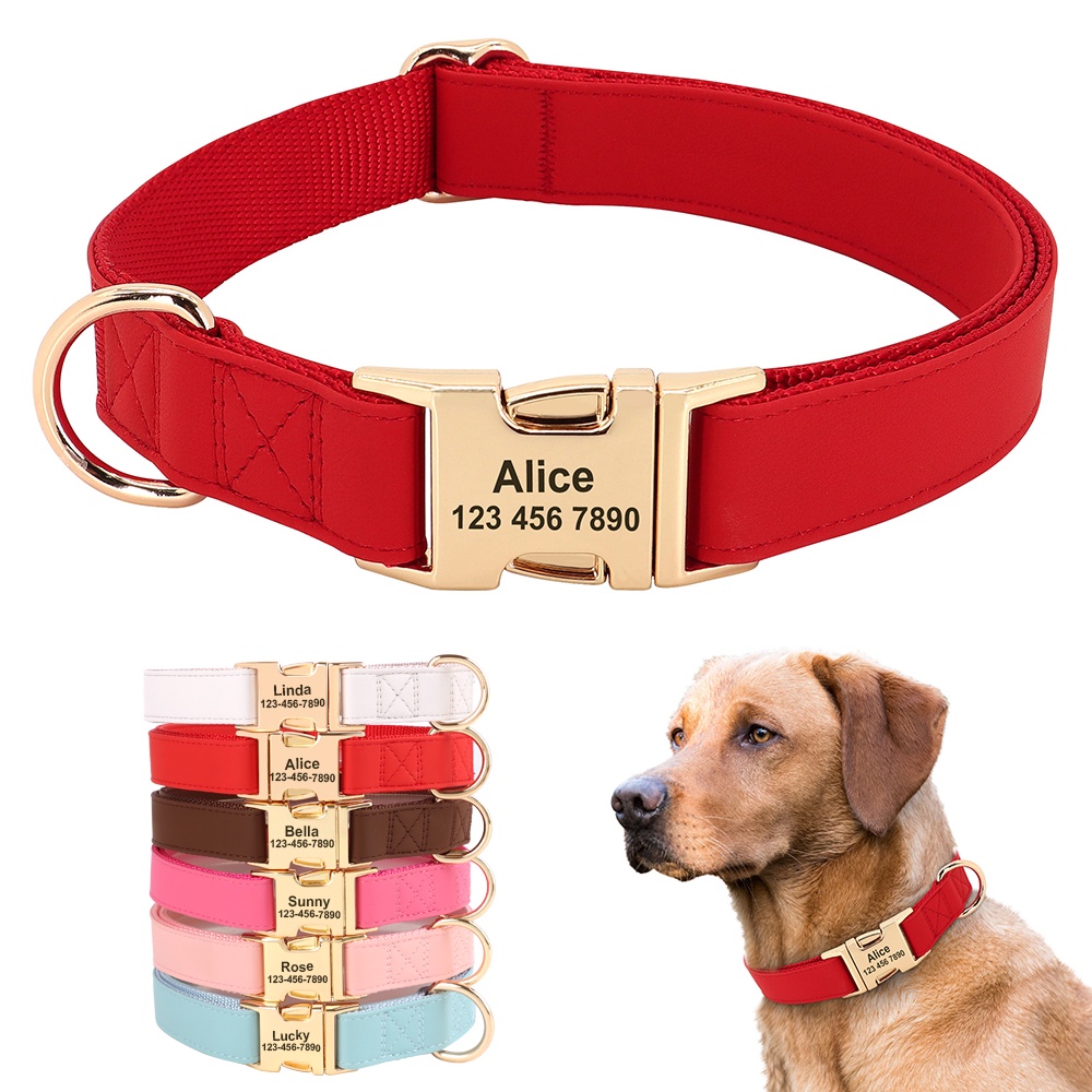 Personalised Solid Dog Collar Free Engrave Name Adjustable Nylon Custom ...