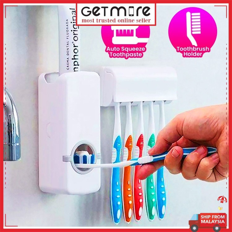 FREE 5 Toothbrush Slot Holder Toothpaste Shaver Dispenser Squeezer Wall ...