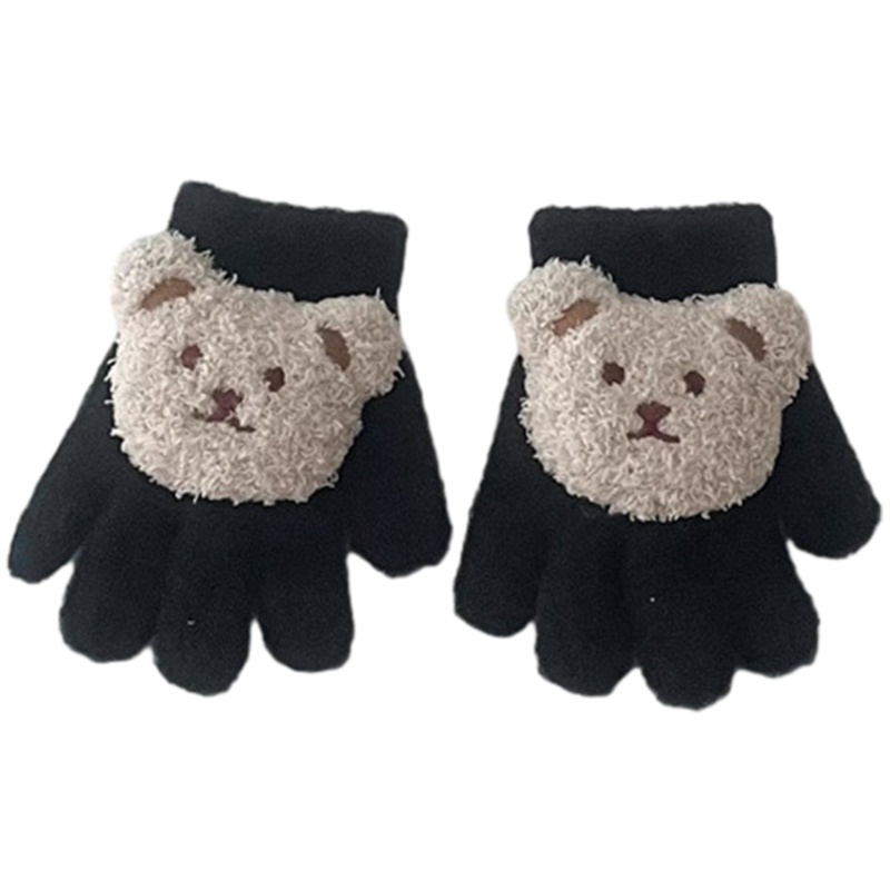 Mary Full Finger Winter Knitted Gloves Cartoon Bear Pattern Warm 