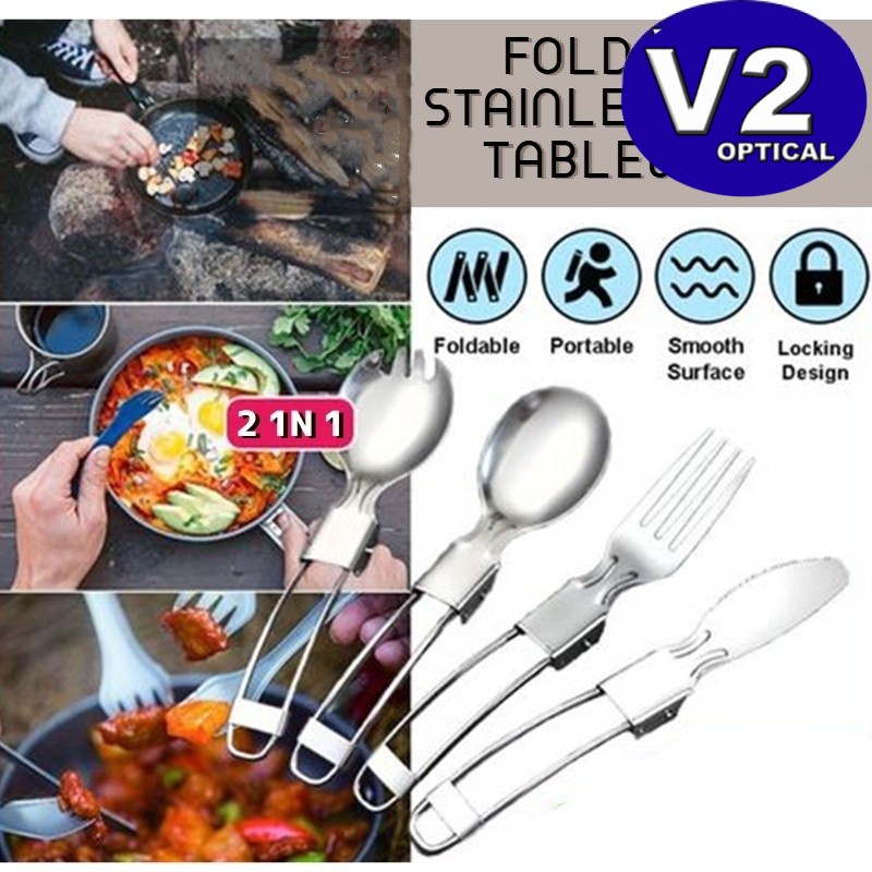 Stainless Steel Outdoor Camping Picnic Utensils, Travel Folding Cutlery Set