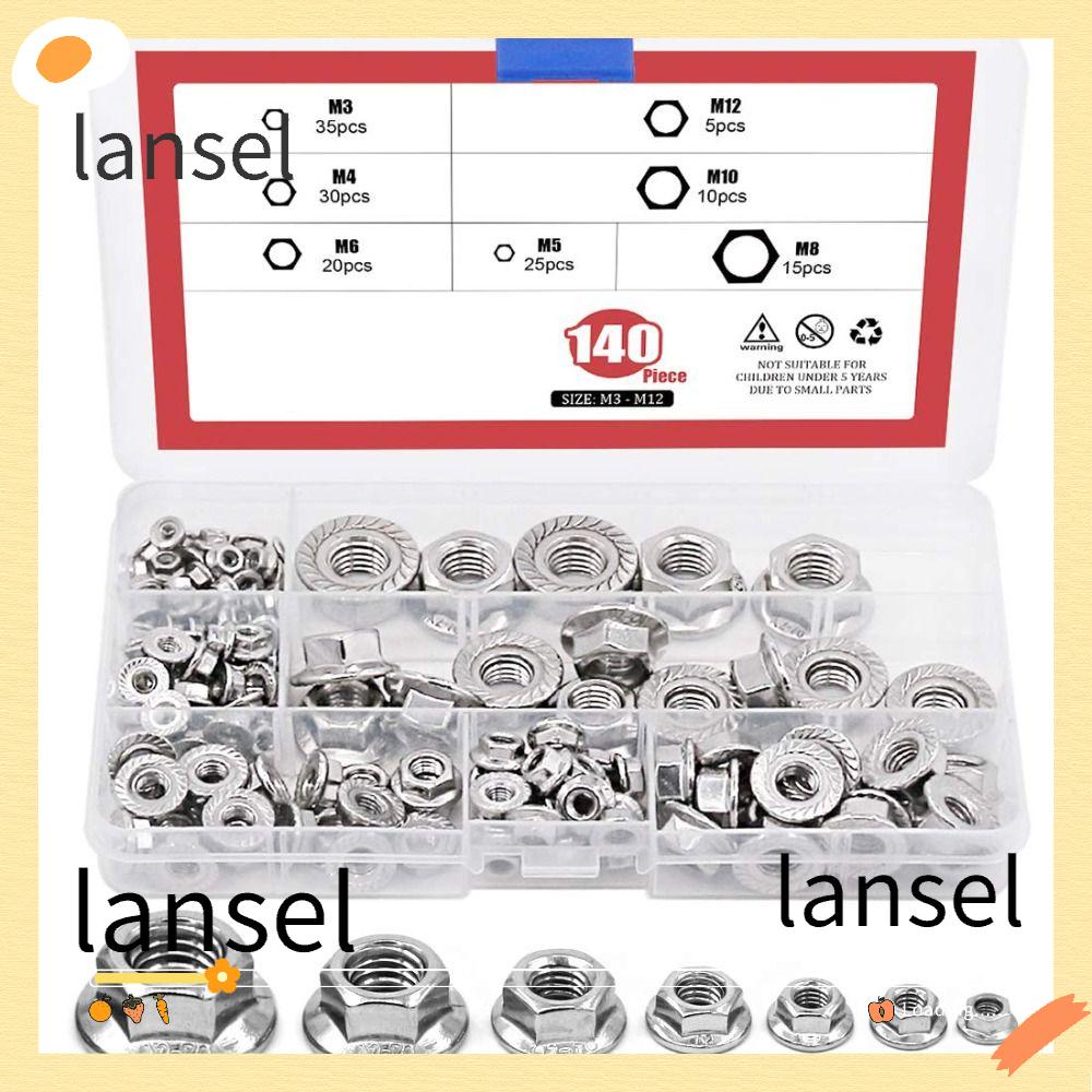 LA 140Pcs Hex Flange Nuts Assortment Kit, 7 Sizes 304 Stainless Steel