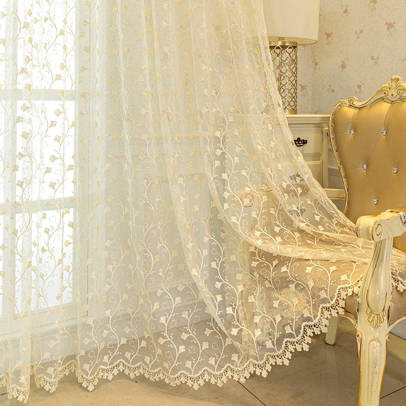 Pastoral Style Leaves Embroidered Tulle Curtains for Bedroom Living ...