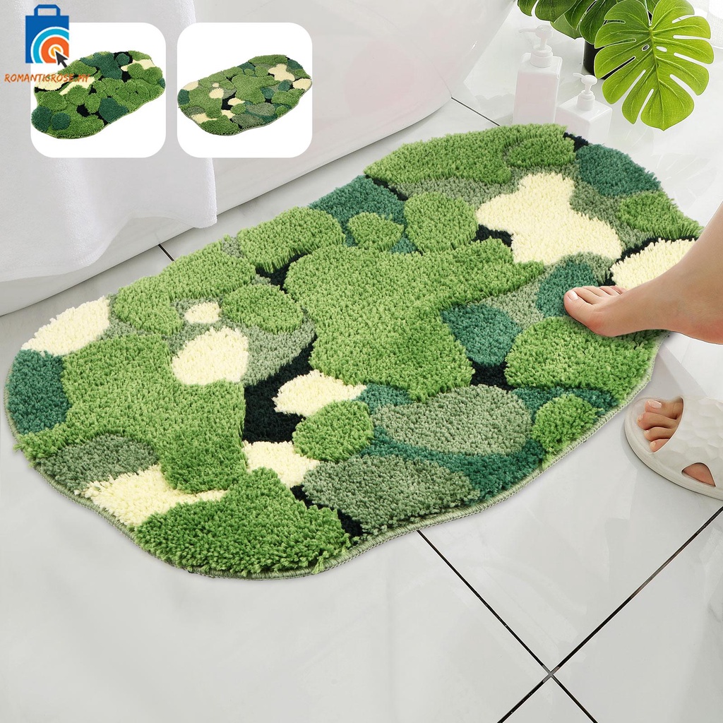 Moss Leaf Bath Mat Super Absorbent Bath Mat Soft Microfiber Machine  Washable Shower Mat Non-Slip Moss Bathroom Rugs Decor