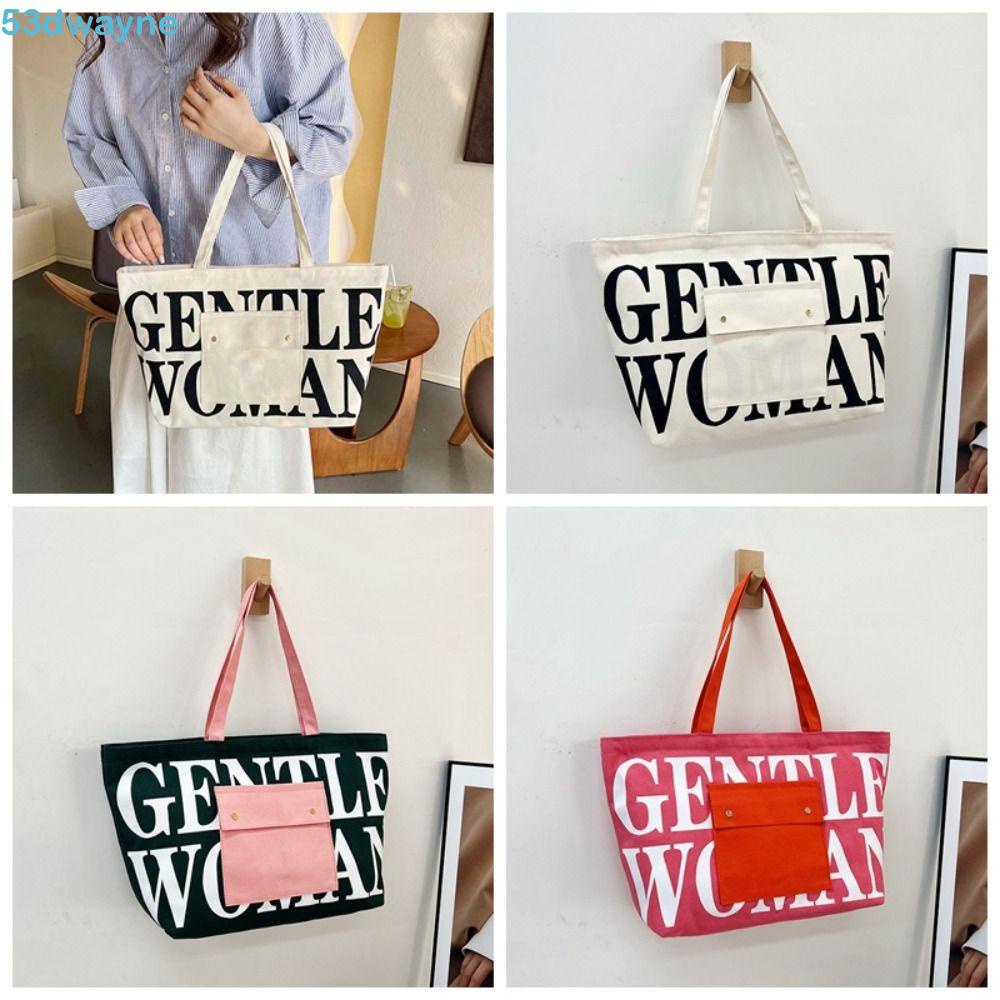 DWAYNE Letter Shopping Bag, Large Capacity Thai Gentlewoman Canvas Bag