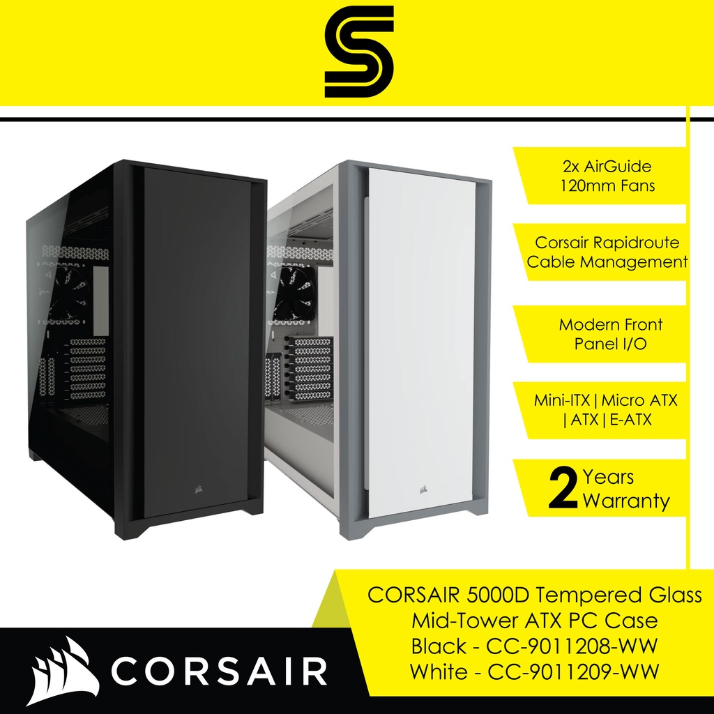 Corsair 5000D Tempered Glass Mid-Tower ATX PC Case Black, Corsair