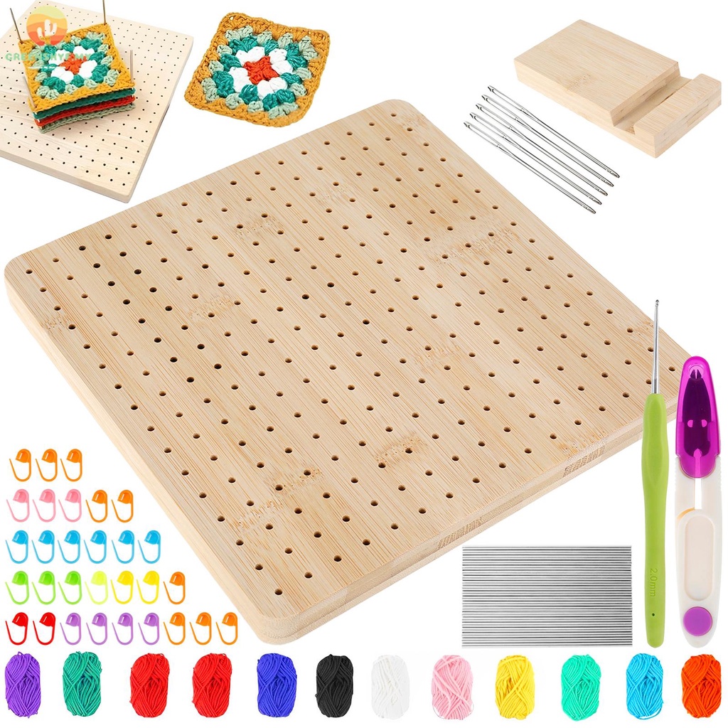 Wooden Blocking Board with 196 Small Holes Reusable Granny Squares